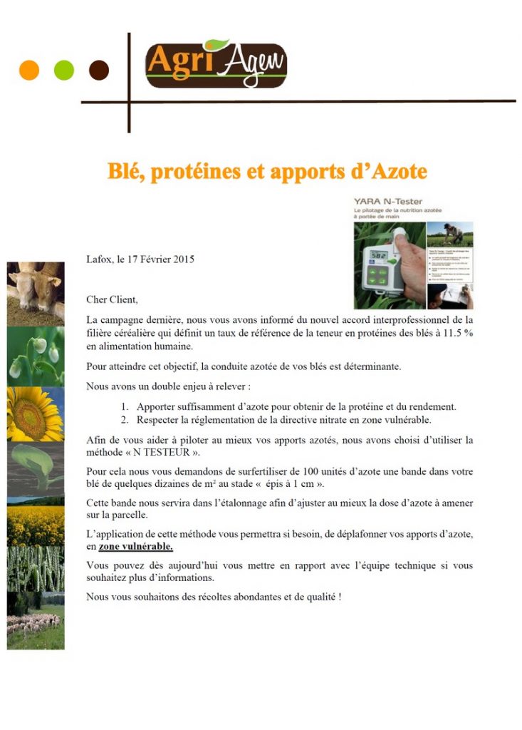 Lire la suite à propos de l’article Blé, protéines et apports d’azote 17/02/2015