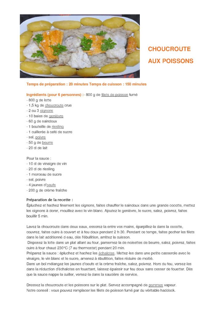 Lire la suite à propos de l’article Choucroute aux poissons 18/05/2015