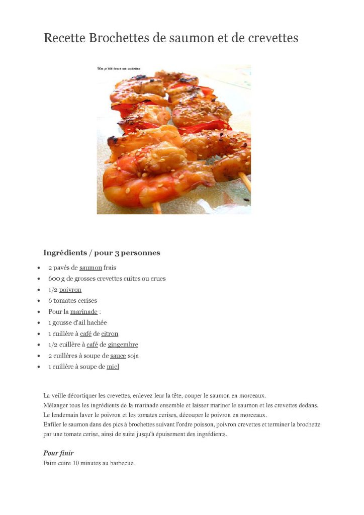 Lire la suite à propos de l’article Recette Brochettes de Saumon et de Crevettes