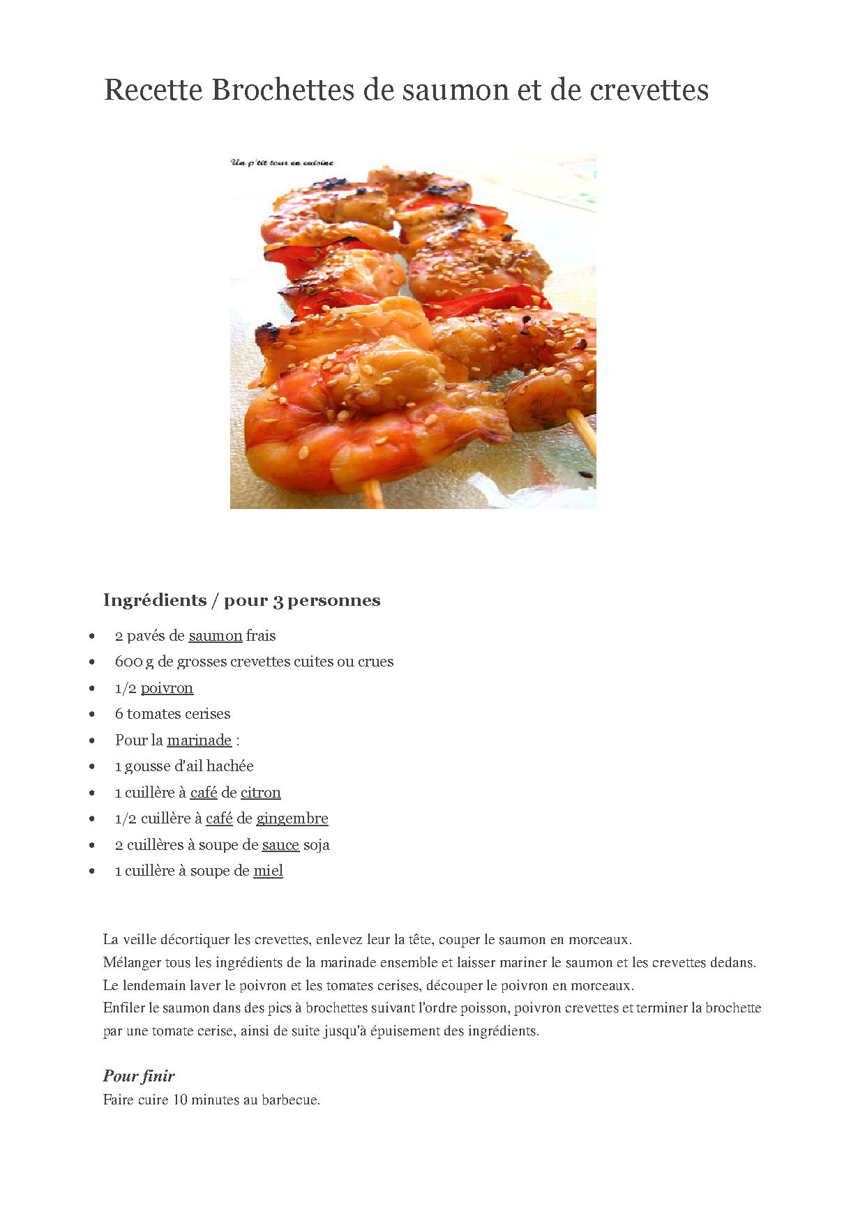 Recette Brochettes de saumon et de crevettes