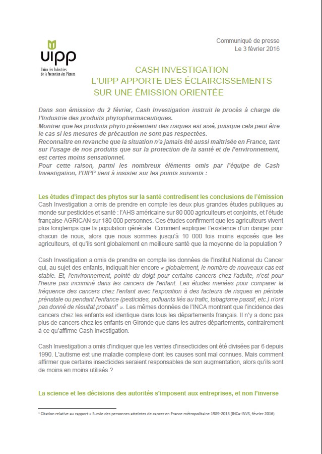 Lire la suite à propos de l’article Cash Investigation l’UIPP apporte des éclaircissements
