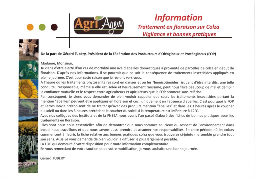 Lire la suite à propos de l’article INFORMATION Traitement en floraison sur Colza: Vigilance et Bonnes Pratiques. 29/03/2016