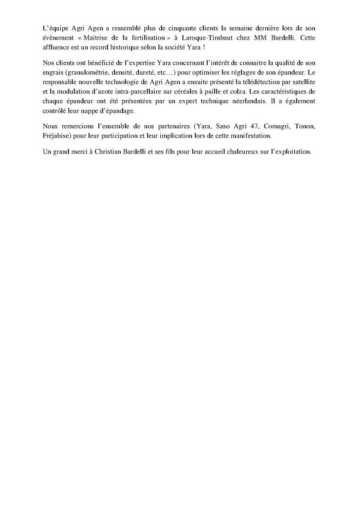 Lire la suite à propos de l’article Evènement Agri Agen “Maitrise de la Fertilisation” une belle réussite
