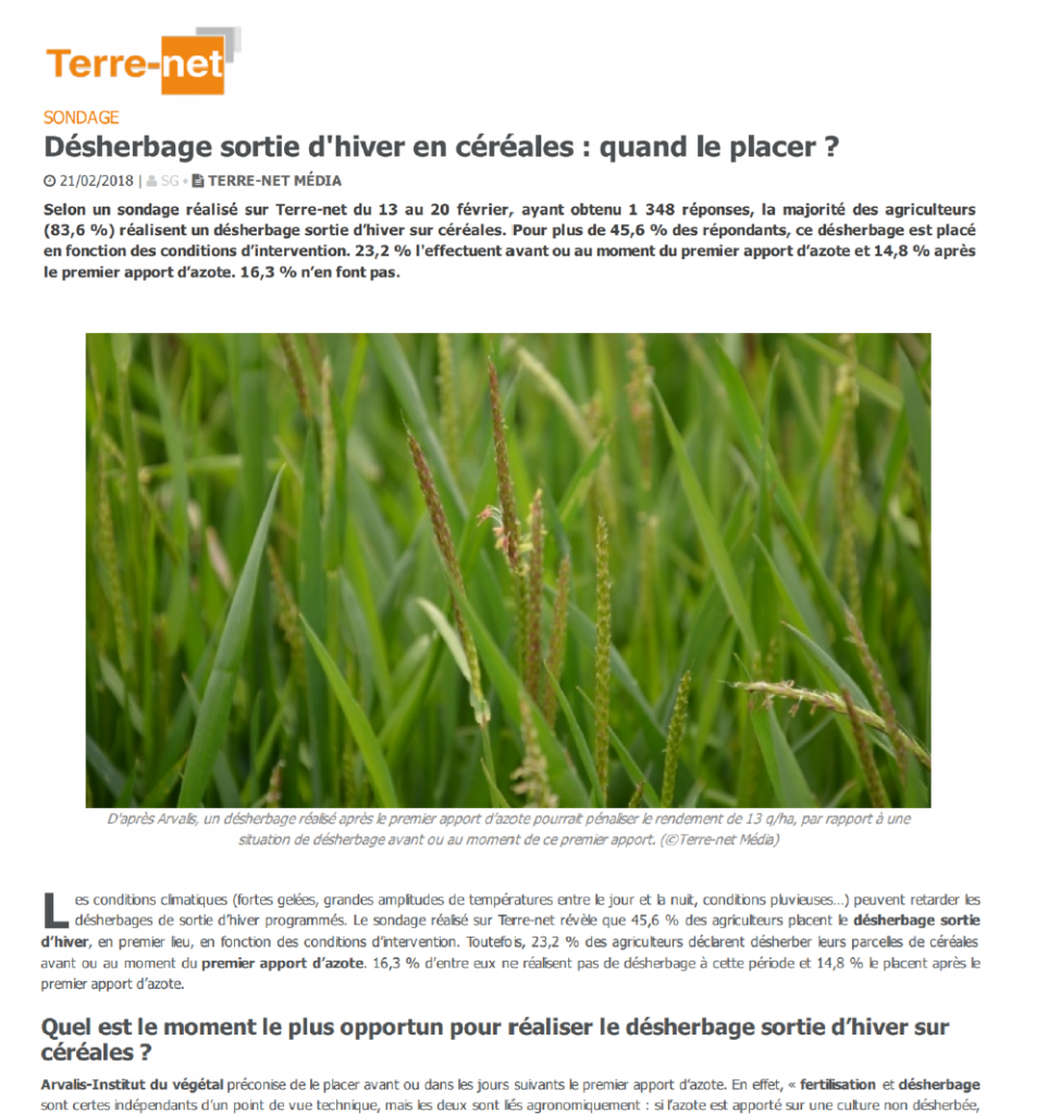 Lire la suite à propos de l’article Désherbage sortie d’hiver en céréales : quand le placer ?