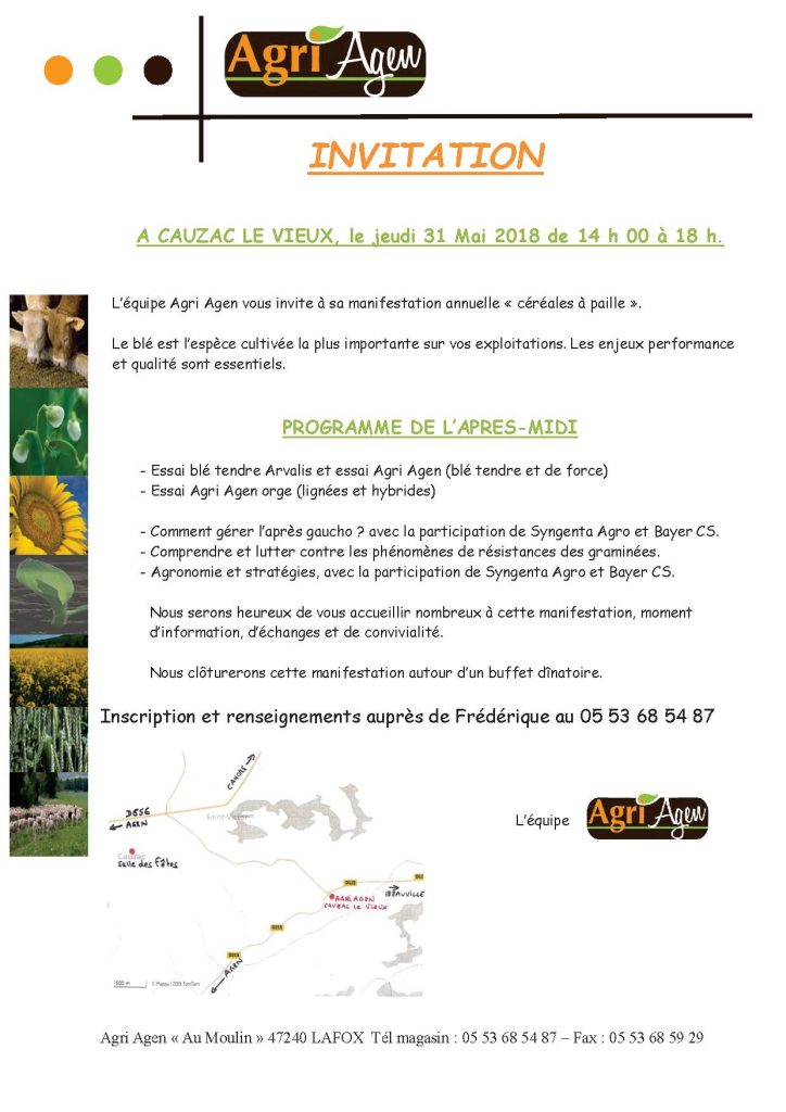 Lire la suite à propos de l’article Invitation jeudi 31 mai 2018 –  Cauzac Le Vieux “Céréales à Paille”