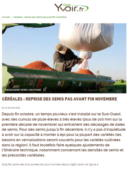 Lire la suite à propos de l’article Céréales, reprises des semis fin novembre